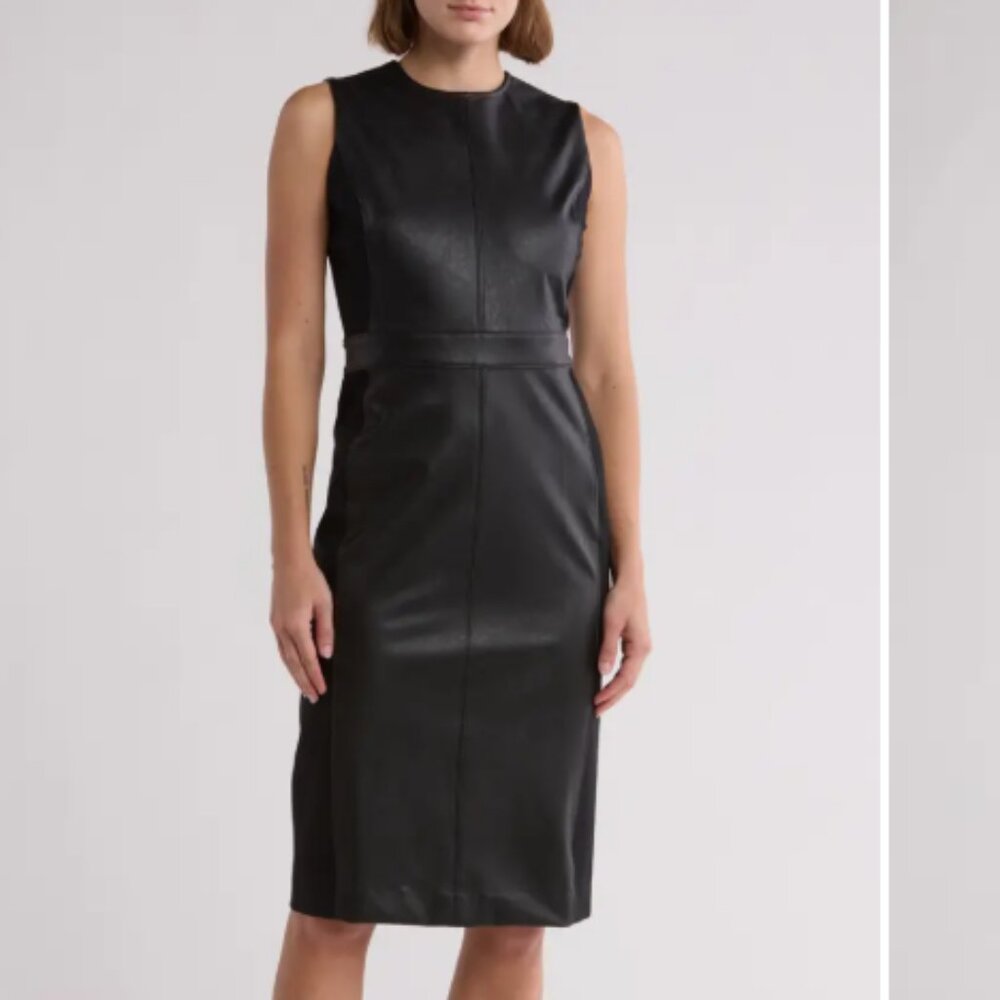 NWT Spanx Mix Media Sheath Black Faux Leather Dress